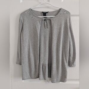 Olsen Europe Grey Peplum Tie-Front Elegant Classic Cardigan Viscose Blend Sz S/6